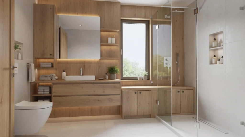 installation salle de bain bois