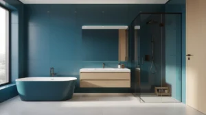 salle de bain bleu canard