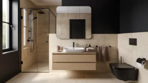 salle de bain noir beige