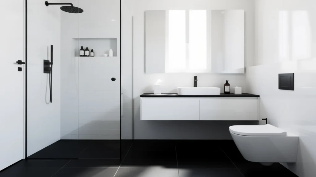 salle de bain noire et blanche