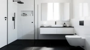 salle de bain noire et blanche